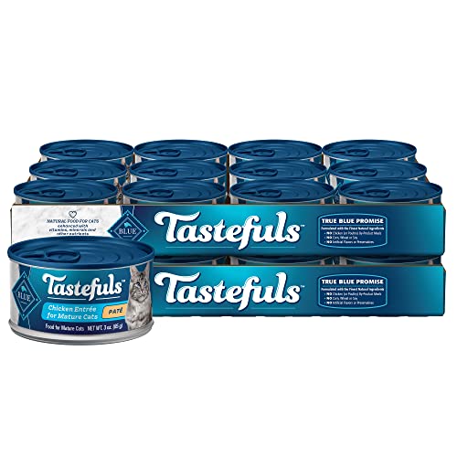 Blue Buffalo Tastefuls Natural Mature Pate Wet Cat Food, Chicken Entrée 3-oz cans (Pack of 24)