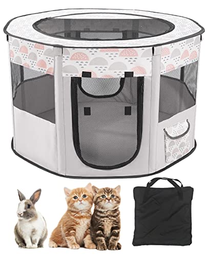 BNOSDM Rabbit Playpen with Zippered Top Portable Cat Play pens Cage Tent Kitten Foldable Pop Up playpen Indoor Outdoor Travel Use Exercise Yard Fence for Rabbits Kittens Cats Puppies