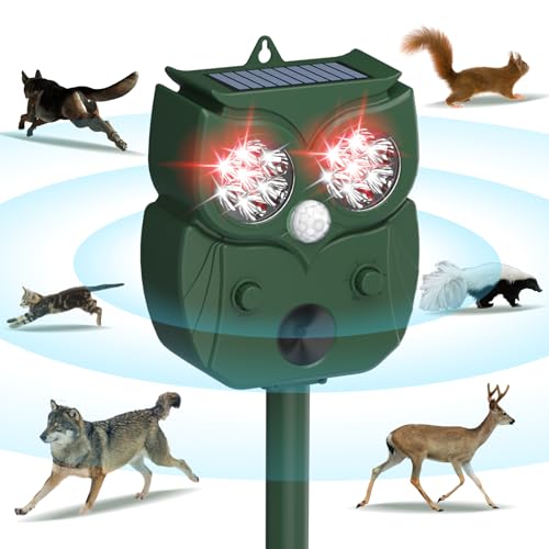 Bocianelli Animal Repeller, Waterproof Motion Detection LED Flash Light Ultrasonic, Solar Animal Repellent Outdoor Garden for Dogs Fox Raccoon Rabbit Squirrels Coyote Cat Deterrent