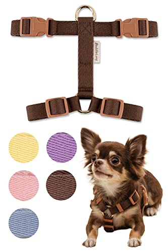 BODDLELANG H-Type Easy Walk Dog Harness for Small Dogs No Pull | Escape Proof Harness for Dogs Puppies | Small Puppy Harness for Puppy Training | Pet Dog Walking Harness Accessories (Small, Brown)