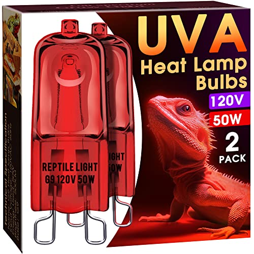 Briignite G9 Infrared Heat Lamp Bulbs for Reptile, Mini Reptile Light, Dimmable Night Red UVA Reptile Heat Lamp, 2 Pin Base Mini Heat Bulbs 50W, Bearded Dragon Turtle Lizard, 2Pack
