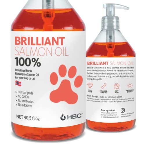 Brilliant Salmon Oil for Dogs (40oz) | Omega 3 Fish Oil Liquid Supplement with DHA, EPA Fatty Acids | Supports Skin and Coat, Immune System & Joint Function | Hofseth BioCare