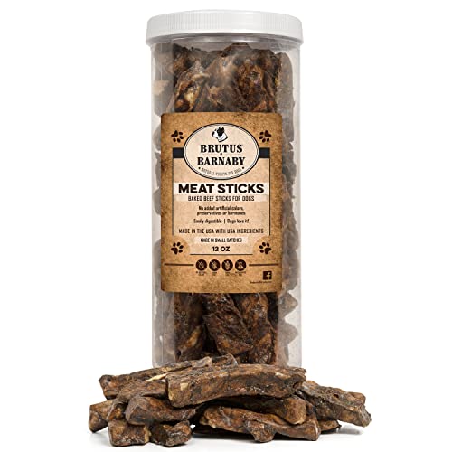 BRUTUS & BARNABY Beef Meat Sticks for Dogs - Thick & Hearty Beef Liver & Lung Dog Treat Made in USA - Protein Packed, Crunchy, Healthy Dog Treats - Grain Free, Rawhide Free, No Additives