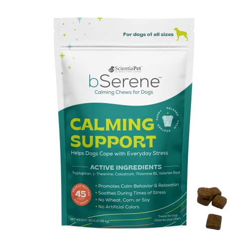 bSerene Calming Chews for Dogs – Helps with Everyday Stress Relief, Barking, Chewing, Thunder, & Fireworks – Soothing Treats with L-Theanine, Tryptophan, Valerian Root - 45 Count (1 Pack) Brown-520200