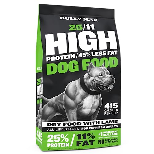 Bully Max 25/11 High Protein & Low Fat Dog Food | Chicken-Free Lamb Flavor | Large Kibble Size | All Life Stages Including Large Breeds | 5 lbs.