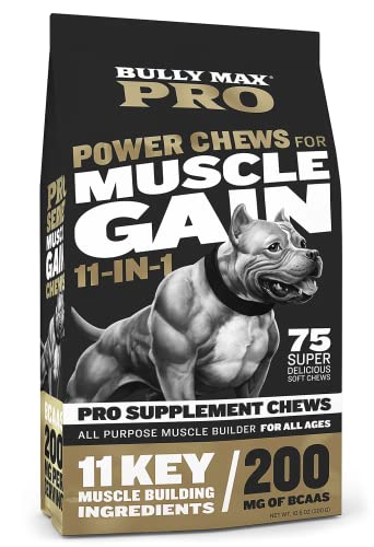 Bully Max Muscle Gain Power Chews | High Protein 11-in-1 Dog Food Supplement for Puppy and Adult Dogs | Pro Series Muscle Builder for All Breeds | Premium Ingredients | Made in The USA | 75 Dog Chews