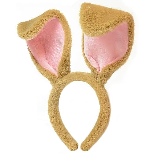 Bunny Ears Headband, Plush Rabbit Ears Headband, Bunny Costume for Women Girls, Halloween Party Cosplay Dress up Bunny Costume Accessories for Kids and Adults (Brown)