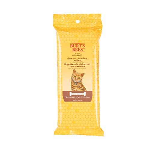 Burt's Bees for Pets Cat Natural Dander Reducing Wipes | Kitten and Cat Wipes for Grooming, 50 Count | Cruelty Free, Sulfate & Paraben Free, pH Balanced for Cats - Made in the USA