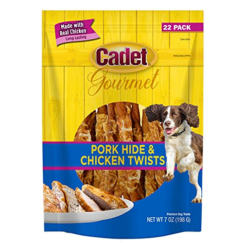 Cadet Gourmet Pork Hide & Chicken Twists Dog Treats - Healthy & Natural Dog Treats for Small & Large Dogs - Inspected & Tested in USA, 5 In. (22 Count)