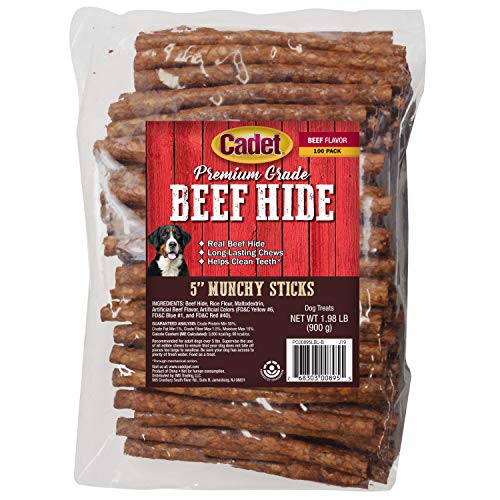 Cadet Premium Grade Munchy Beef Hide Sticks Beef Flavor 5 Inch, 100 Pack