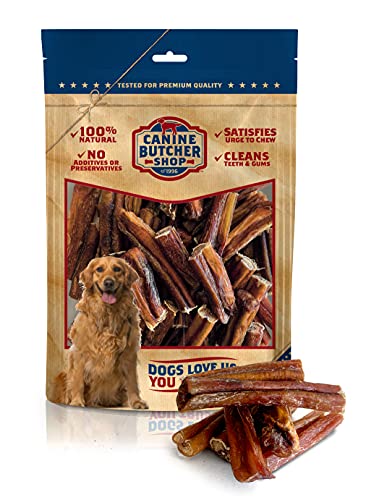 Canine Butcher Shop Bully Stick Bites Raised & Made in USA (2-4 inches), 1 lb, Odor Free, All-Natural Dog Chews, Treats