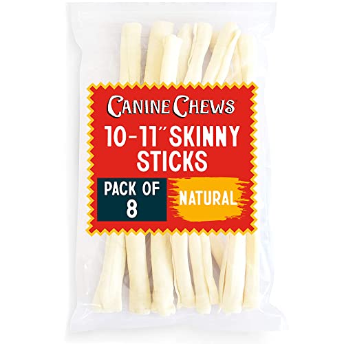 Canine Chews 10-11" Retriever Stick Rolls Rawhide for Dogs Skinny Sticks for Small Aggressive Chewing Dogs (8 Pack)