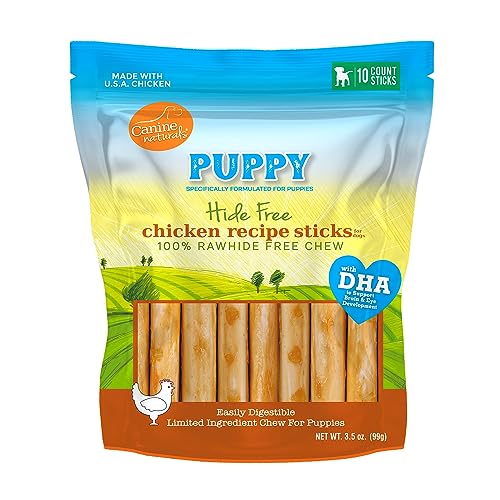 Canine Naturals Puppy Chicken and Rice Chew - Rawhide Free Puppy Treats - Made with USA Chicken - All-Natural & Easily Digestible - 10 Pack of 5-Inch Sticks for Puppies