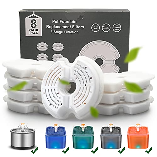 Cat Water Fountain Filter, Multiple Filtration Pet Water Fountain Replacement Filter,8 or 12 Packs of Cotton Activated Carbon Cat Fountain Filter(Filter 8 Pack)