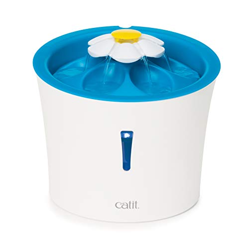 Catit LED Flower Fountain with Triple Action Filter, Cat Drinking Water Fountain, Blue, 3 L
