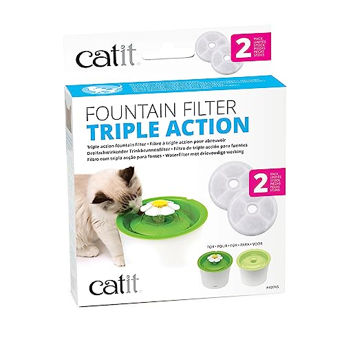 Catit Triple Action Water Fountain Filters, Replacement Cat Drinking Fountain Filters, 2 Pack