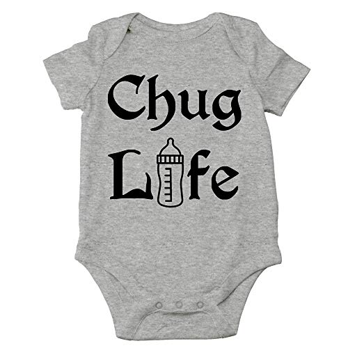 CBTwear Chug Life - Funny Drinking Buddy Clothes - Cute Infant One-Piece Baby Bodysuit (12 Months, Heather Grey)