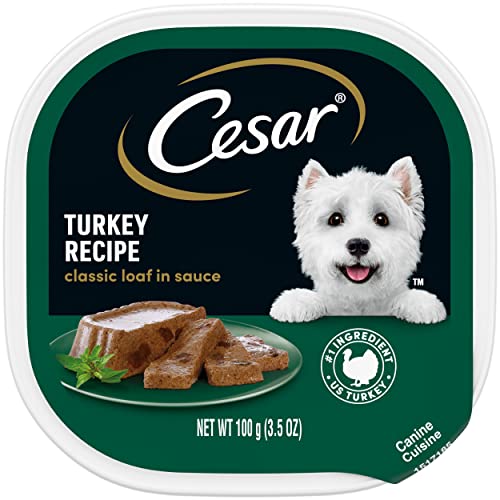 CESAR Adult Soft Wet Dog Food Classic Loaf in Sauce, Turkey Recipe, 3.5 oz. Tray