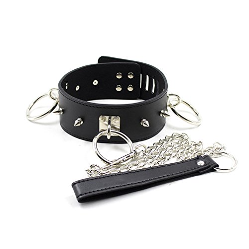 chenyesun Collar Choker with Leash, Punk Soft Leather Adjustable Choker, O-Ring Neck Collar Necklace Dog Collars Spiked Rivet with Stainless Buckle