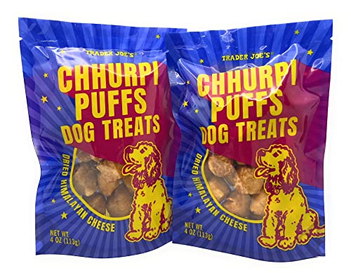 Chhurpi Puffs Dog Treats Dried Himalayan Cheese by Trader Joes 4 oz Each (Pack of 2)