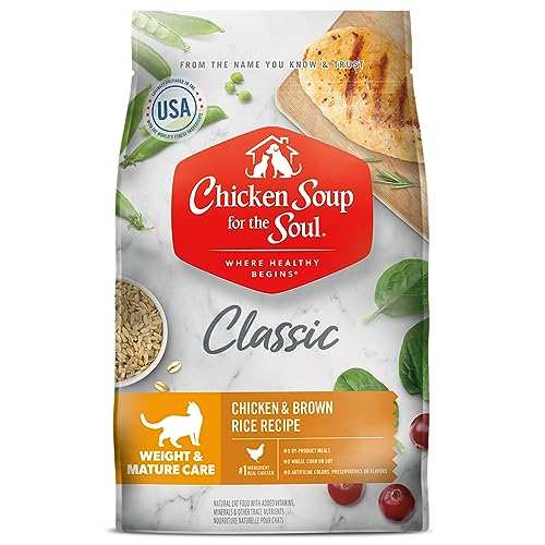 Chicken Soup for the Soul Pet Food - Weight & Mature Care Dry Cat Food, Chicken & Brown Rice Recipe 13.5 lb. Bag | Soy, Corn & Wheat Free, No Artificial Flavors or Preservatives