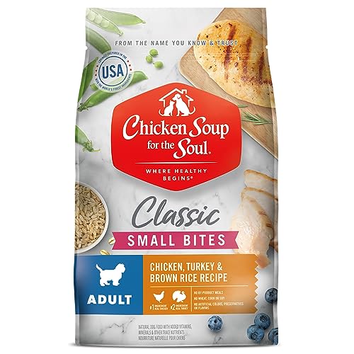 Chicken Soup for The Soul Small Bites Dog Food, Chicken, Turkey & Brown Rice Recipe, 4.5 lb. Bag | Soy Free, Corn Free, Wheat Free | Dry Dog Food Made with Real Ingredients
