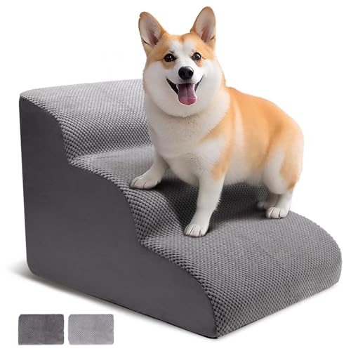 CiWiVOKi Dog Stairs for Small Dogs, Sturdy Foam Dog Stairs for Couches or Beds - 15.7" High Non-Slip Pet Stairs, Sofa Foam Puppy Stairs/Dog Ramps/Dog Steps with 2 Removable Washable Cover