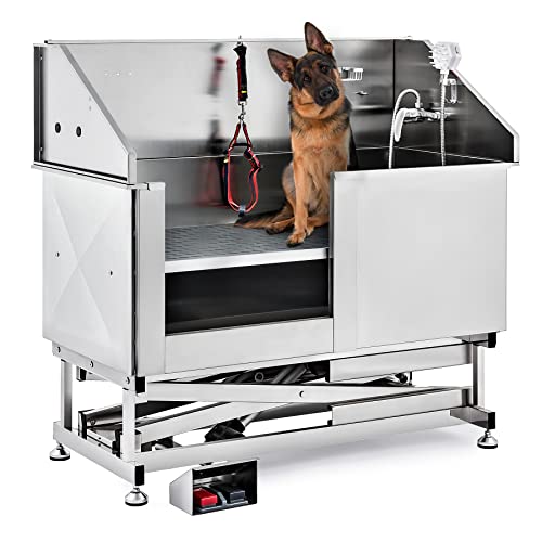 CO-Z 50 Inch Electric Dog Grooming Bathing Station, Stainless Steel Height Adjustable Pet Dog Washing Station for Large Dogs, Professional Dog Shower Bathtub with Multipurpose Sprayer, MAX 75" Height