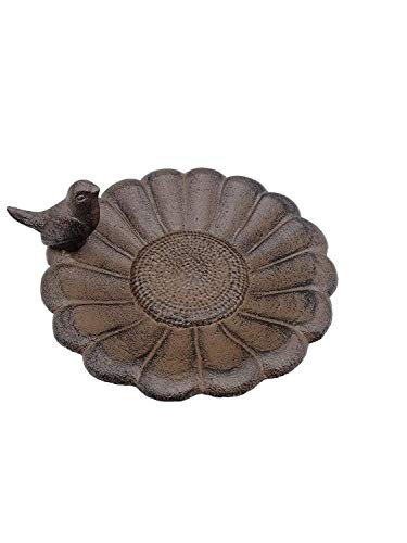 Comfy Hour Spring is Here Collection 7" Cast Iron Birdfeeder Birdbath Outdoor Garden, Brown