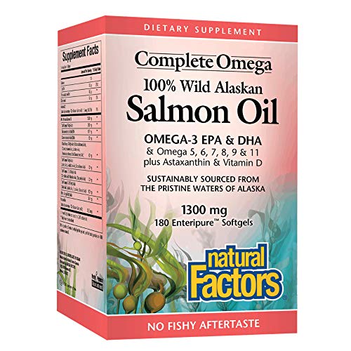 Complete Omega by Natural Factors, Wild Alaskan Salmon Oil, Supports Heart and Brain Health with Omega-3 DHA and EPA, 180 softgels (180 servings)