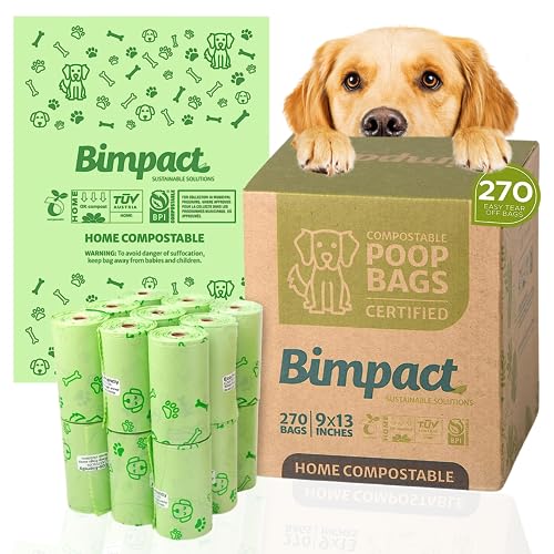 Compostable Dog Poop Bags (13" x 9") 270 Certified Biodegradable Dog Bags for Poop Earth Friendly Refill, Leak Proof Dog Housebreaking Supplies, Premium Pet Trash Bag, Unscented Bags by Bimpact Global