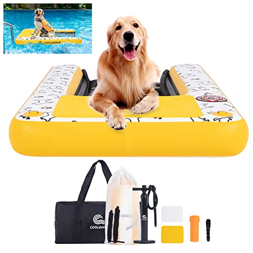 COOLWAVE Extra Large Inflatable Pup Plank, Dog Water Ramp, Pool Ramp for Dogs Up to 200lbs, Dog Pool Ramp for Boat with Non-Slip Pad Yellow