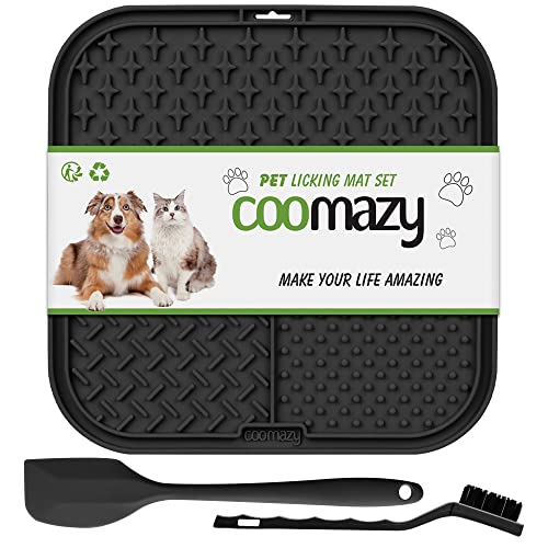 Coomazy Lick Mat for Dog and Cat, Slow Feeder & Non-Slip Design, Boredom and Anxiety Reducer, Suitable for Food, Treats, Yogurt, Peanut Butter and Liver Paste, BPA-Free, Non-Toxic, Black