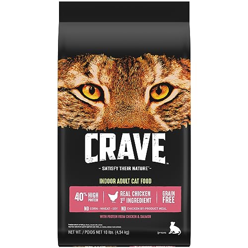 CRAVE Grain Free Indoor Adult High Protein Natural Dry Cat Food with Protein from Chicken & Salmon, 10 lb. Bag