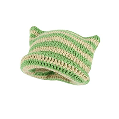 Crochet Hats for Women Cat Beanie Vintage Beanies Women Fox Hat Grunge Accessories Slouchy Beanies for Women (Green,One Size)