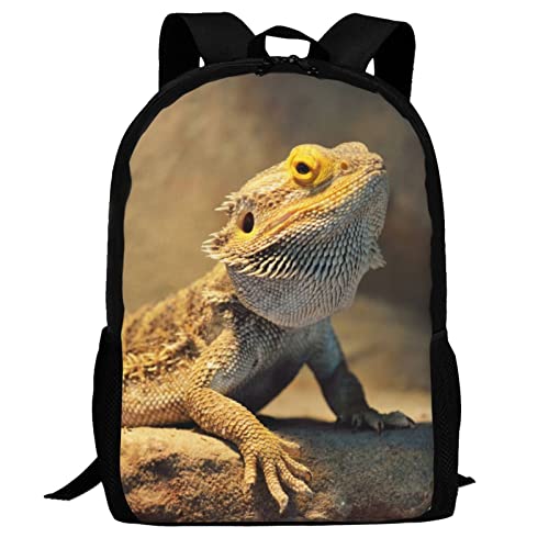 D-WOLVES Novelty School Backpack for Women Men, Brown Bearded Dragon Lizard Lightweight Book Bag with Ergonomic Back Pad, Casual Daypack Durable Travel Bag for Hiking Work Business Holidays