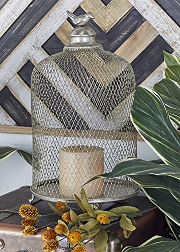 Deco 79 Metal Bird Cage Style Cloche Lantern with Elevated Stand, Set of 2 17", 12"H, Silver