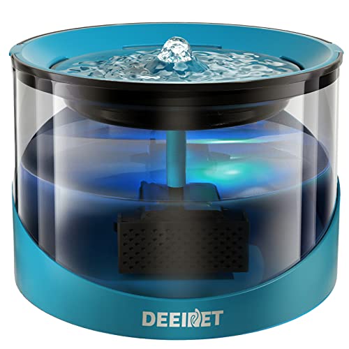 DEEIPET Cat Water Fountain, 2.2L/74oz Ultra Quiet Cat Fountain Water Bowl with Filter, Automatic Pet Water Fountain with an Adapter and Colorful LED Indicator, for Cats, Dogs, and Small Pets