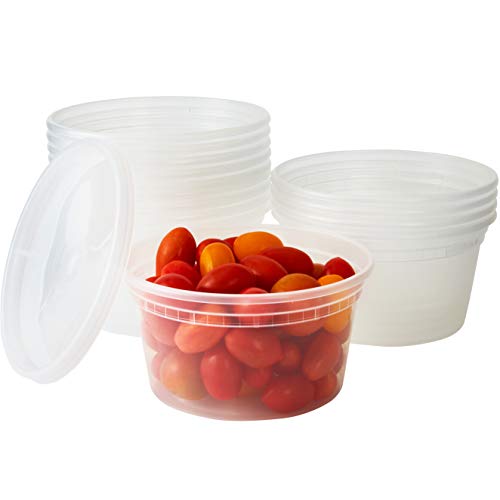 Deli Grade BPA-Free 12oz Plastic Containers with Lids, 24ct. Leakproof Microwavable Portion Container for To-Go Orders, Food Prep and Storage. Reusable Takeout Cups for Restaurant Cafe and Catering.