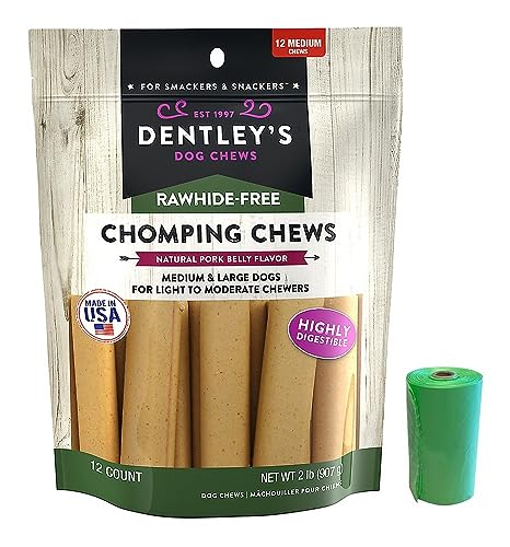 Dentleys Chews Pork Belly 12 Count with 1 Dog Waste Bag