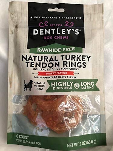 Dentley`s Dog Chews Rawhide-Free Natural Turkey Tendon Rings Turkey Flavor 1-Bag Six Rings