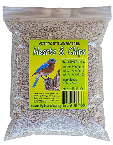 Desert Valley Premium Sunflower Seed Hearts and Chips - Wild Bird Food, Cardinals, Jays & More (3-Pounds)