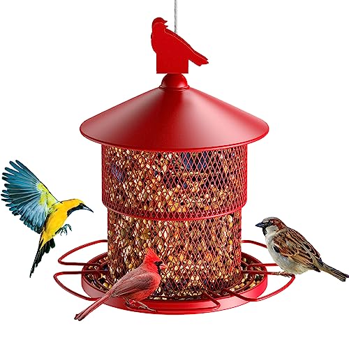 Digipettor Bird Feeder for Outside, Metal Squirrel Proof Bird Seed Feeders for Outdoor Hanging & Decoration, Retractable Metal Feeder with 6 Perches, 4lbs Large Capacity for Garden Yard Decoration