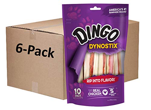 Dingo DynoStix 10 Count, Rawhide Sticks For Small Dogs, Made With Real Chicken, Pack of 6