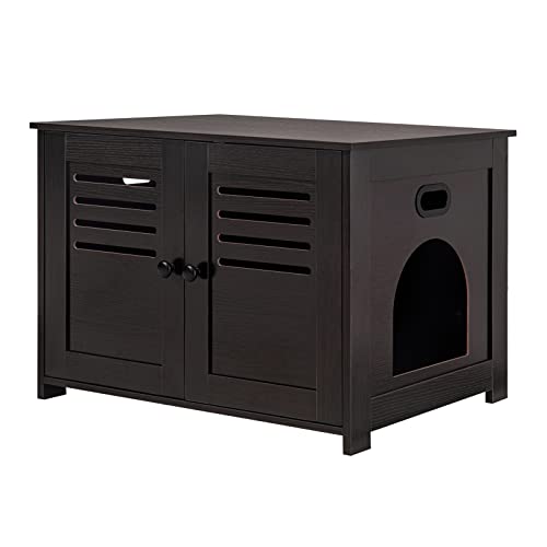 DINZI LVJ Litter Box Enclosure Furniture, Hidden Litter Box with Good Ventilation, Litter Box Cabinet, Wooden Cat Washroom Fit Most of Litter Box, Indoor Cat House, End Side Table, Espresso