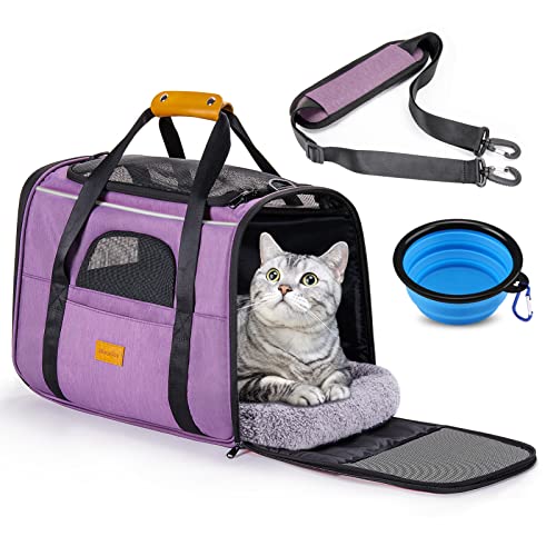 Dog Carrier Morpilot Cat Carrier Pet Travel Carrier Bag Airline Approved Folding Fabric Pet Carrier for Small Dogs Puppies Medium Cats, w/Locking Safety Zippers, Foldable Bowl