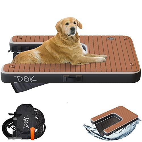 Dog-DOK Inflatable Dog Water Ramp: Safe & Easy Access for Dogs Up to 210 lbs; Floating Non-Slip EVA Foam Dog Platform for Pool, Boat, & Dock | High Visibility, & Larger Steps