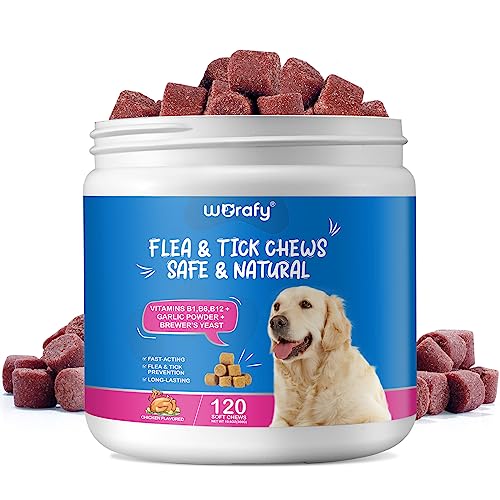 Dog Flea and Tick Prevention Chewables - Safe and Natural Flea & Tick Control for Dogs - Oral Flea Pills Dog Supplement for All Ages All Breeds - 120 Soft Tablets Chewable
