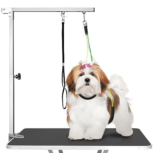 Dog Grooming Table Arm - 37" Dog Grooming Table Arm Dog Grooming Stand with Loop Noose Foldable Dog Grooming Harness for Small Medium Dogs (Silver)