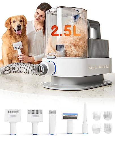 Dog Grooming Vacuum for Shedding - 2.5L Large Dust Bin Pet Grooming Vacuum Kits, 5 Professional Dog Grooming Tool for Shedding Long Hair, Large Dog Thick Coats Hair